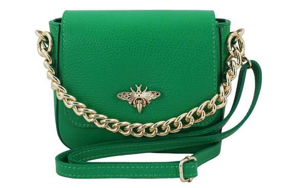 Modna torebka skórzana ze złotym łańcuszkiem - Zielona jasna
