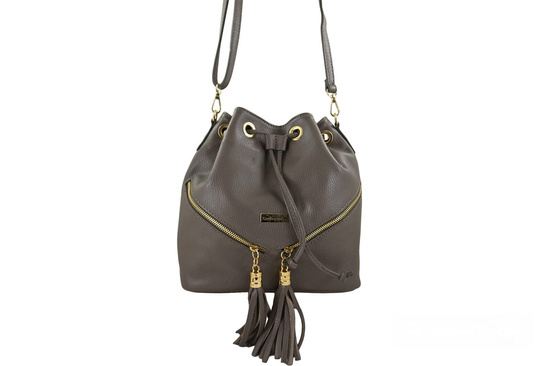 Torebka damska - worek z frędzlami - Szara 