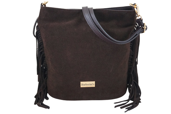 Zamszowa torebka boho z frędzlami - Brązowa ciemna