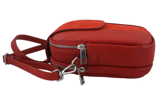 Codzienna listonoszka skórzana dwukomorowa - Czerwona 