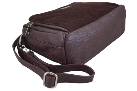 Codzienna torebka ze skóry naturalnej z zamszem - Bordowa