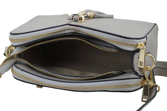 Listonoszka skórzana z kieszeniami - Szara jasna