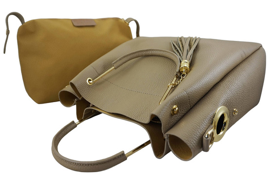 Torebka kuferek skórzana damska - Beżowa