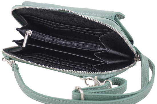 Portfel z etui na telefon ze skóry licowej - Zielony