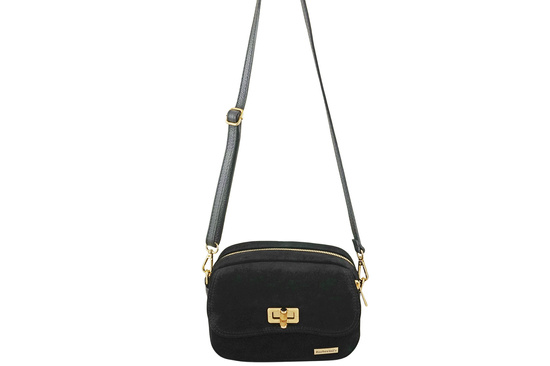 Mała zamszowa listonoszka ze złotym zapięciem - Czarna 