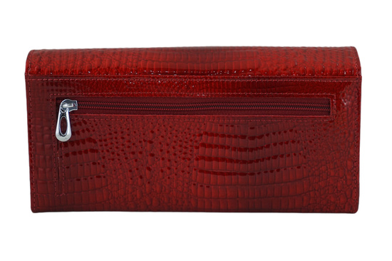 Klasyczny skórzany portfel damski CROCO - Czerwony 