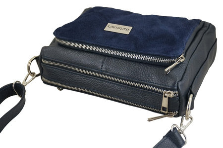 Codzienna torebka ze skóry naturalnej z zamszem - Granatowa