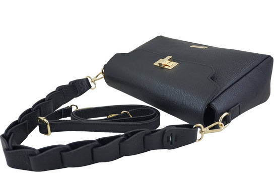 Skórzana torebka na ramię z plecionym paskiem - Czarna