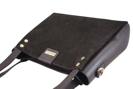 Klasyczna torebka skórzana z zamszem - Brązowa ciemna 