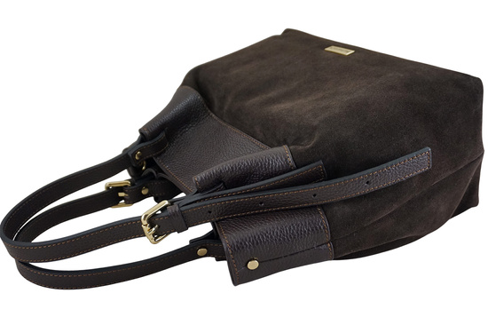 Elegancka torebka damska z naturalnego zamszu - Brązowa ciemna 