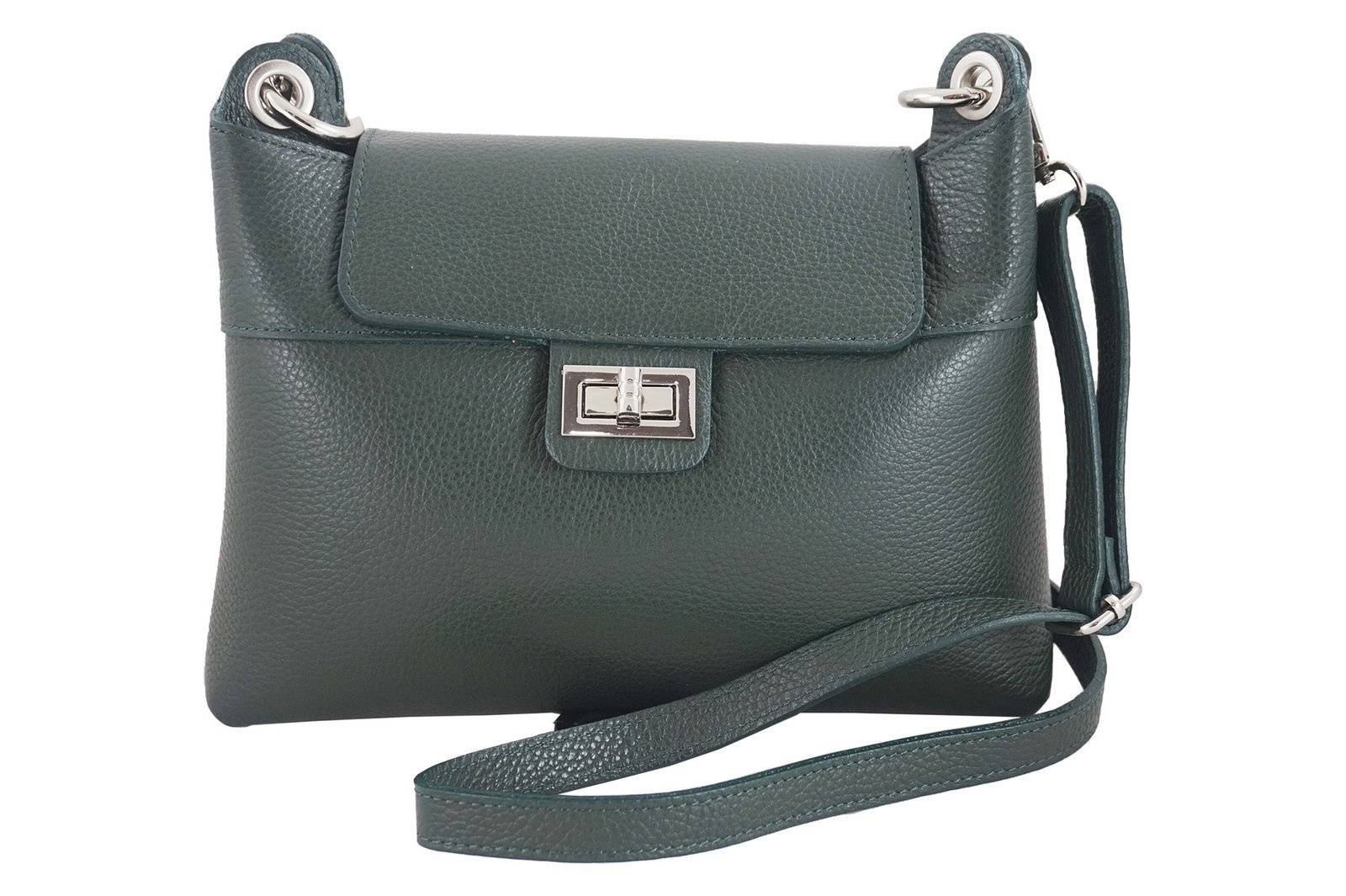 Torebka damska skórzana crossbody - Zielona ciemna