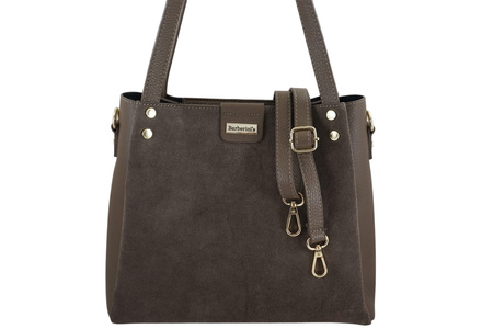 Klasyczna torebka skórzana z zamszem - Beżowa ciemna 