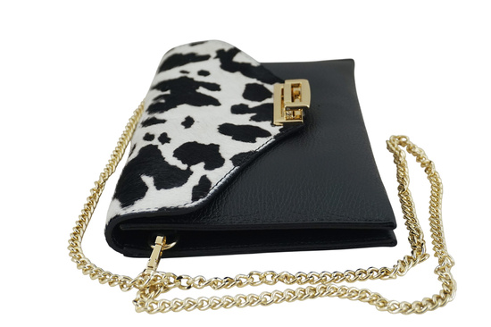 Skórzana torebka do ręki i na ramię - Czarna 