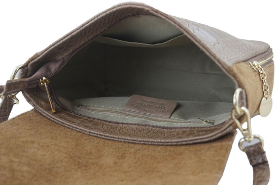 Zamszowa torebka ze złotymi ozdobami - Szara ciemna