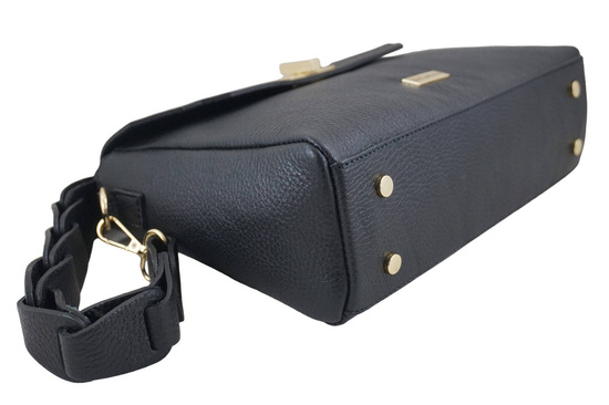 Skórzana torebka na ramię z plecionym paskiem - Czarna