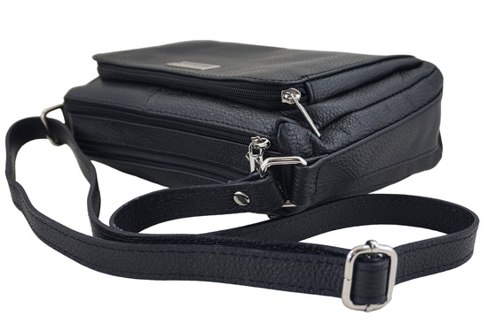 Listonoszka skórzana z kieszeniami - Czarna