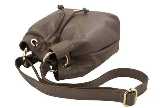 Torebka skórzana / mini worek - Beżowa ciemna