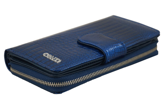 Portfel skórzany damski lakierowany - Czarny 