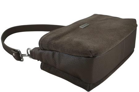 Pojemna torebka listonoszka ze skóry i zamszu - Beżowa ciemna