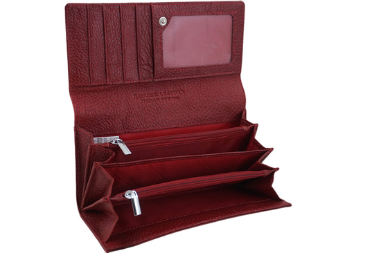 Klasyczny skórzany portfel damski CROCO - Czerwony 