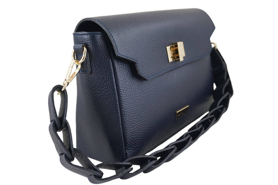 Skórzana torebka na ramię z plecionym paskiem - Granatowa