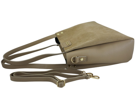 Klasyczna torebka skórzana z zamszem - Beżowa 