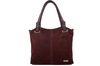 Duża elegancka torebka z naturalnej skóry i zamszu - Bordowa