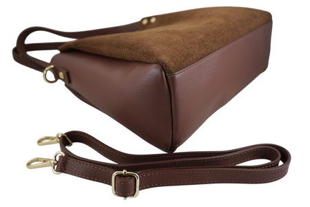 Klasyczna torebka skórzana z zamszem - Brązowa 