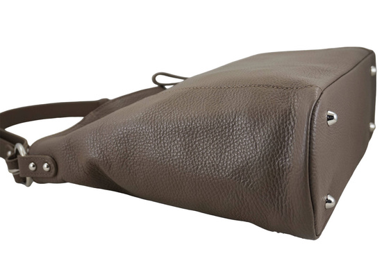 Pojemny skórzany worek na ramię - Beżowy ciemny