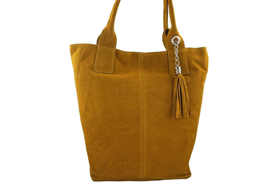 Shopper bag - torebka damska zamszowa - Żółta ciemna 