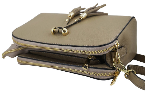 Listonoszka skórzana z kieszeniami - Beżowa 