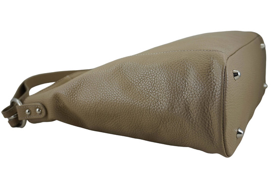 Pojemny skórzany worek na ramię - Beżowy