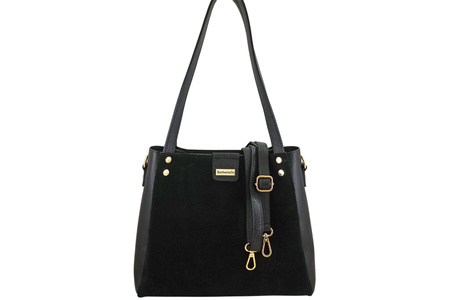 Klasyczna torebka skórzana z zamszem - Czarna 