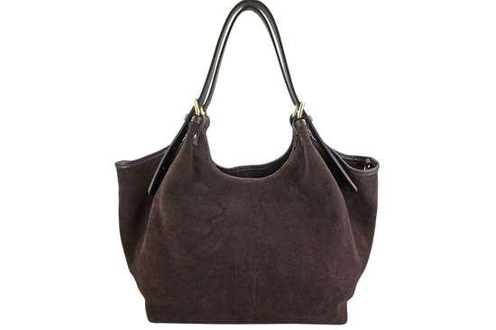 Duża torebka shopper zamszowa - Brązowa ciemna 