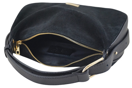 Elegancka torebka zamszowa na ramię - Czarna 