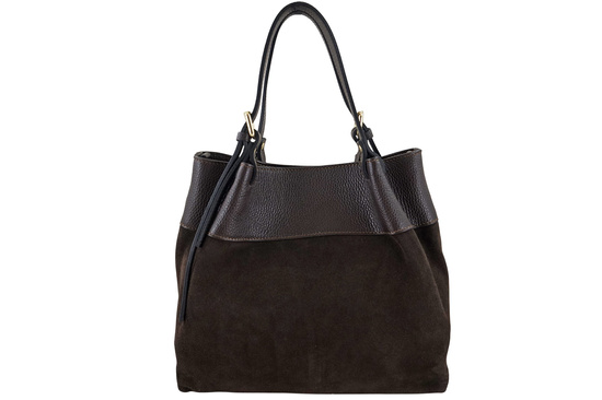 Elegancka torebka damska z naturalnego zamszu - Brązowa ciemna 