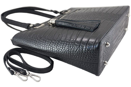 Klasyczna torebka na ramię - CROCO - Beżowa ciemna 