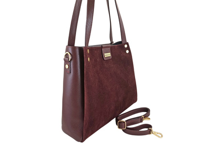 Klasyczna torebka skórzana z zamszem - Bordowa 