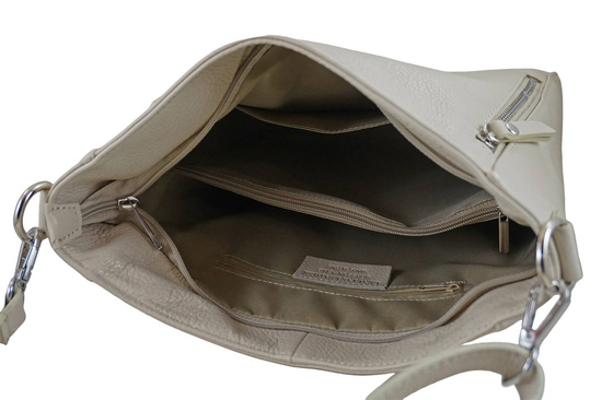 Praktyczna skórzana torebka na ramię - Beżowa jasna 