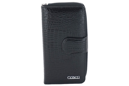 Portfel skórzany damski lakierowany - Czarny 