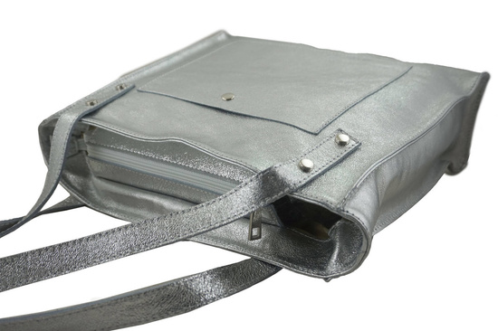 Duże torebki skórzane na ramię - Srebrne 