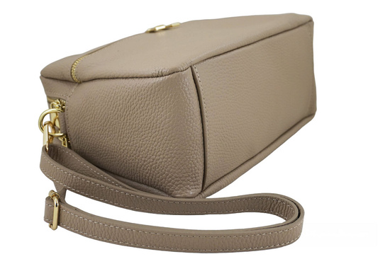 Pojemna torebka skórzana dwukomorowa - Beżowa 