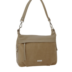 Skórzana torebka z zamszowym akcentem - Beżowa