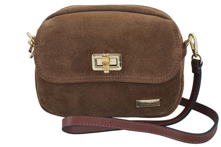 Mała zamszowa listonoszka ze złotym zapięciem - Brązowa