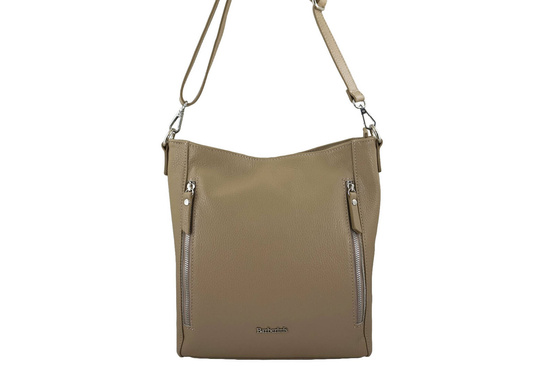 Praktyczna skórzana torebka na ramię - Beżowa 