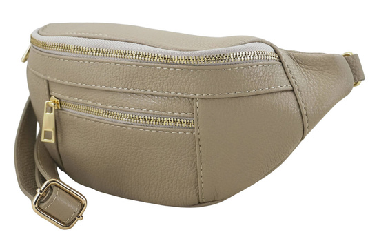 Damska torebka nerka skórzana z kieszenią - Beżowa