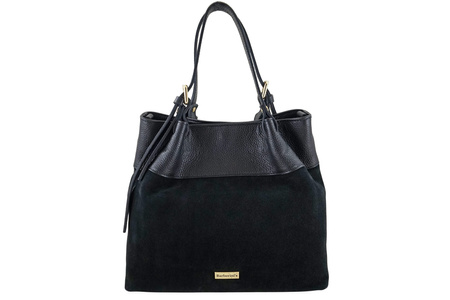 Elegancka torebka damska z naturalnego zamszu - Czarna 