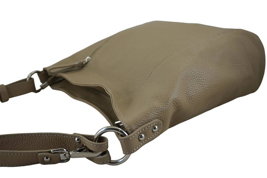 Pojemny skórzany worek na ramię - Beżowy