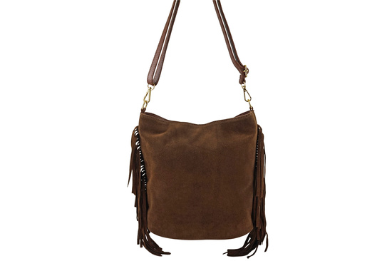 Zamszowa torebka boho z frędzlami - Brązowa