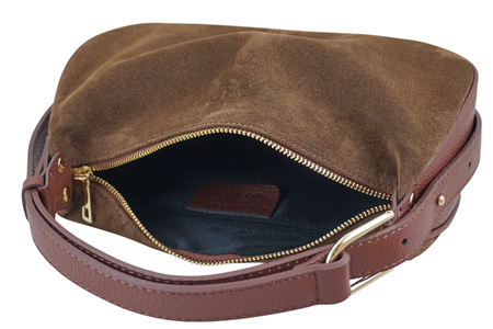 Elegancka torebka zamszowa na ramię - Brązowa